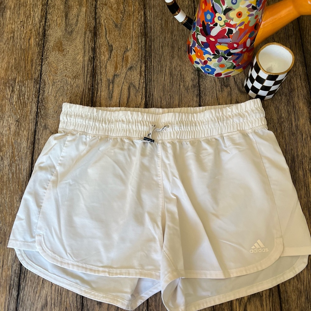 Adidas White Athletic Shorts Lightweight Elastic Waist
